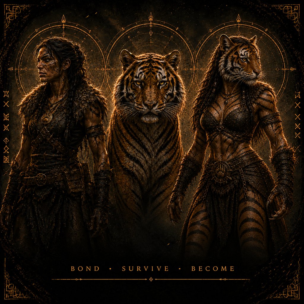A human, a tiger companion and the rare Human/Tiger Hybrid transformation