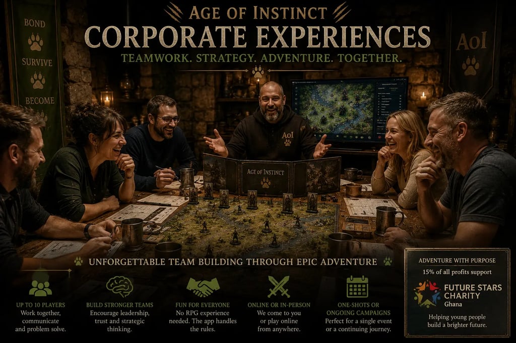 A team enjoying a hosted Age of Instinct corporate experience around a table