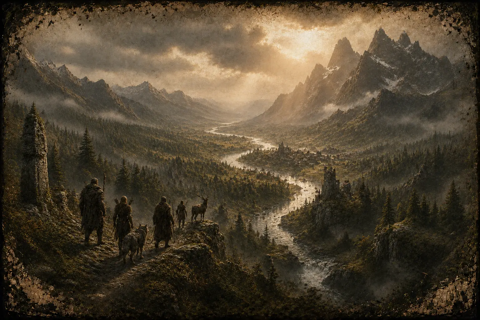 Travellers and their companions crossing the wide wilderness of Aurelia